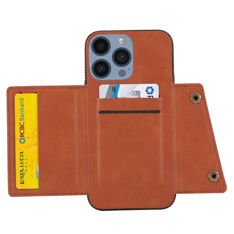 For iPhone 14 Pro Double Buckle Card Slots PU+TPU Phone Case