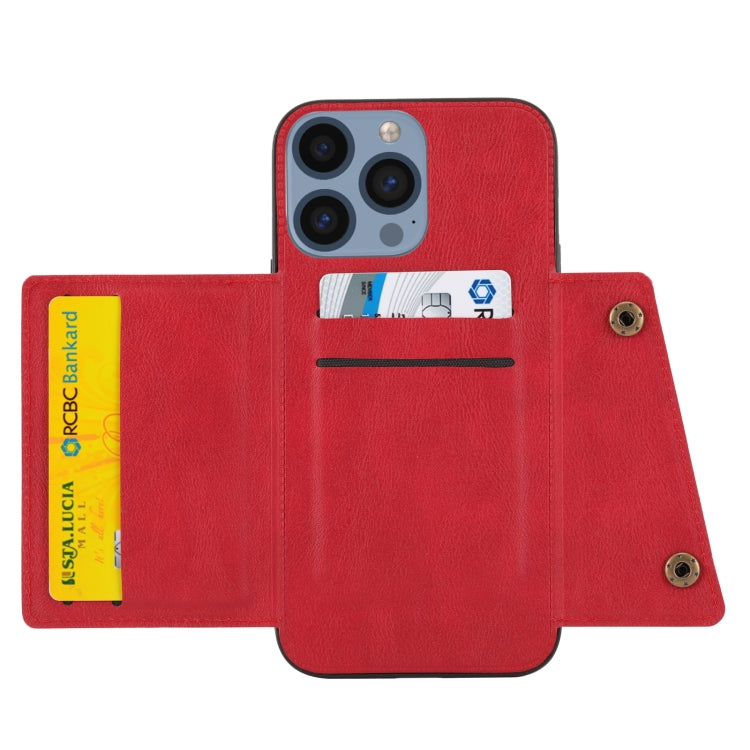For iPhone 14 Pro Max Double Buckle Card Slots PU+TPU Phone Case
