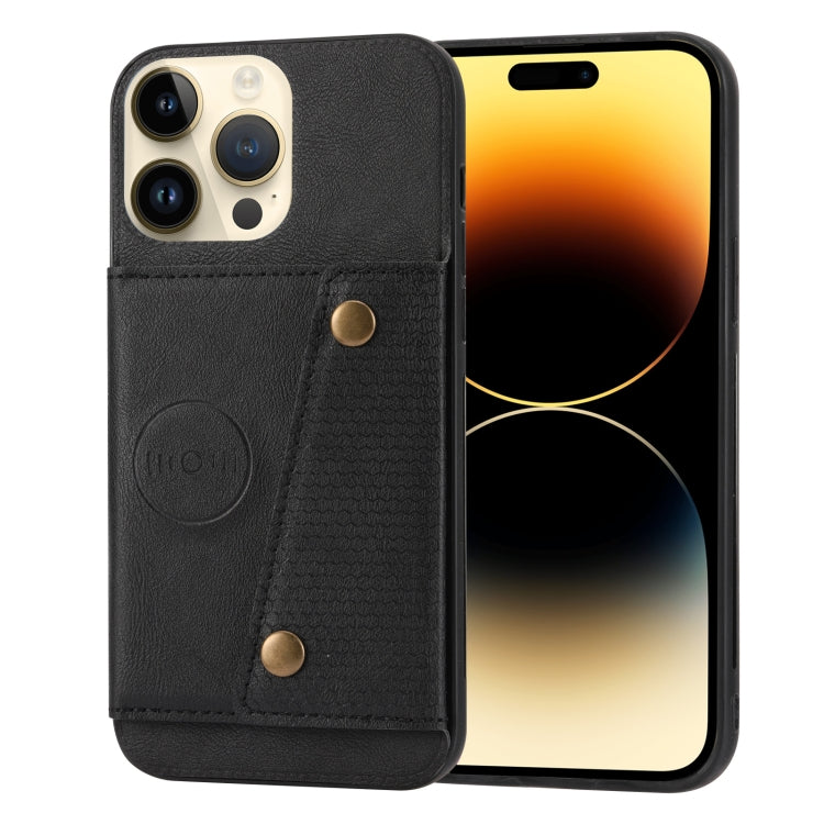 For iPhone 14 Pro Max Double Buckle Card Slots PU+TPU Phone Case