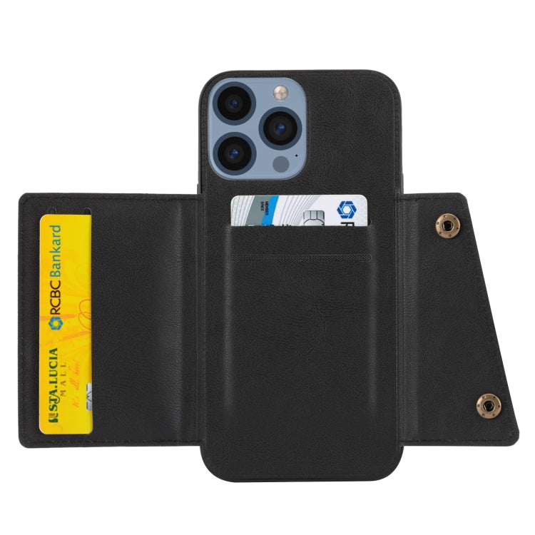 For iPhone 14 Pro Max Double Buckle Card Slots PU+TPU Phone Case