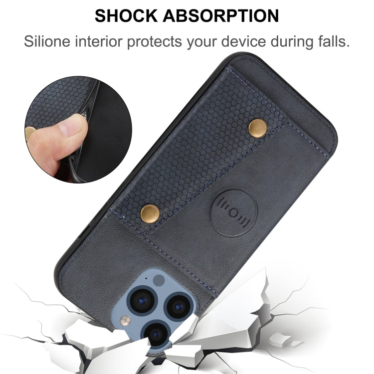 For iPhone 14 Pro Max Double Buckle Card Slots PU+TPU Phone Case