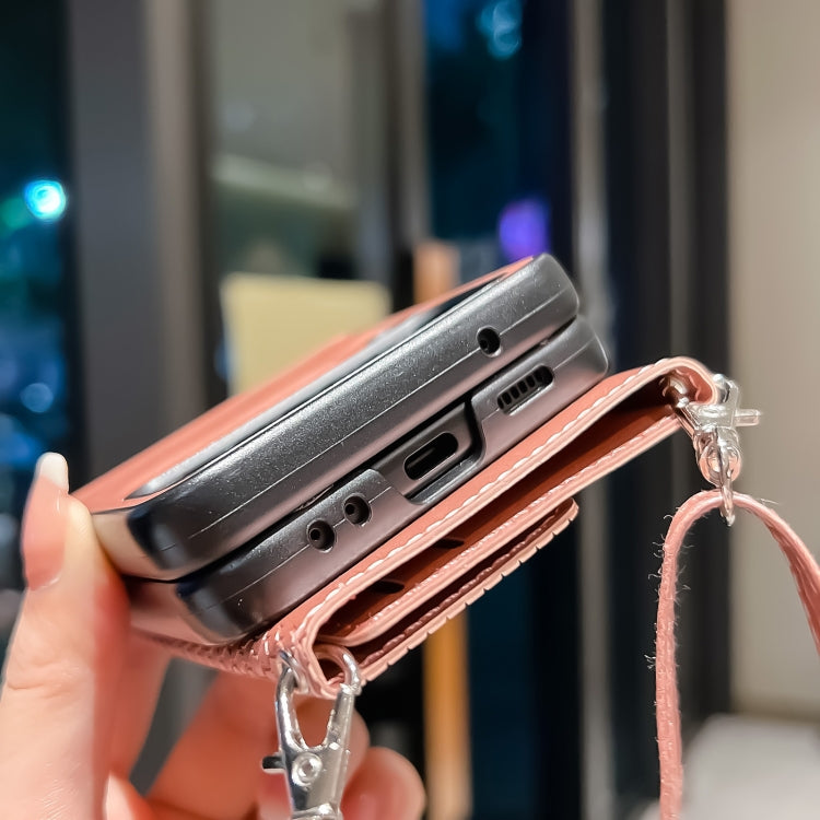 For Samsung Galaxy Z Flip4 Double Buckle Card Slots PU+TPU Phone Case with Strap