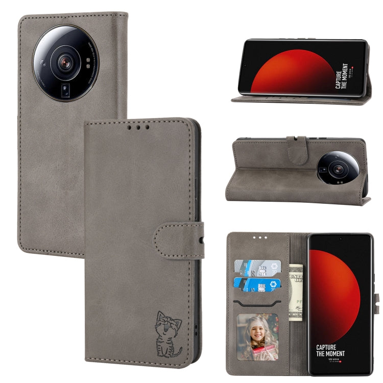 For Xiaomi 12S Ultra Embossed Happy Cat Pattern Flip Leather Phone Case