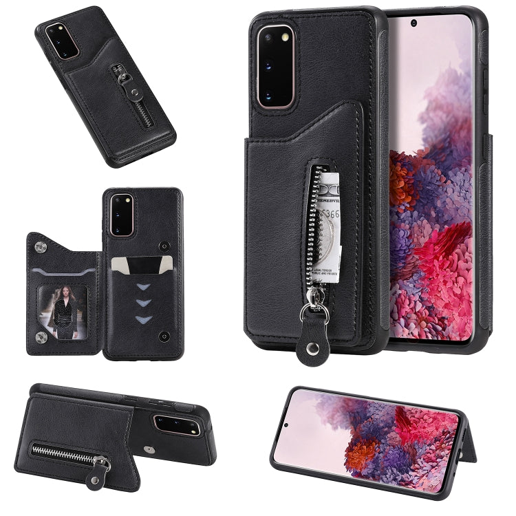 For Galaxy S20 Solid Color Double Buckle Zipper Shockproof Protective Case