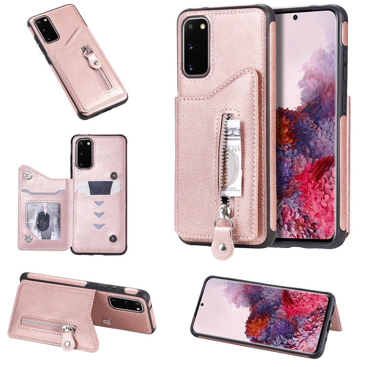 For Galaxy S20 Solid Color Double Buckle Zipper Shockproof Protective Case