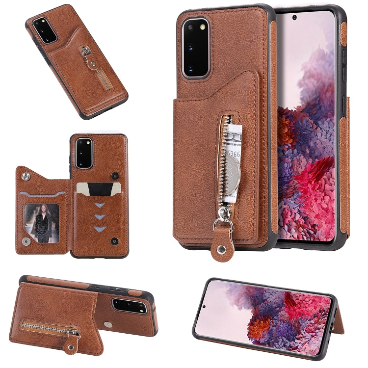 For Galaxy S20 Solid Color Double Buckle Zipper Shockproof Protective Case
