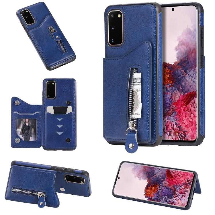 For Galaxy S20 Solid Color Double Buckle Zipper Shockproof Protective Case