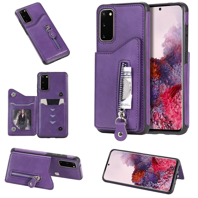 For Galaxy S20 Solid Color Double Buckle Zipper Shockproof Protective Case
