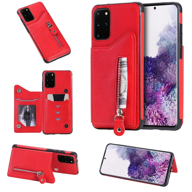 For Galaxy S20 Plus Solid Color Double Buckle Zipper Shockproof Protective Case