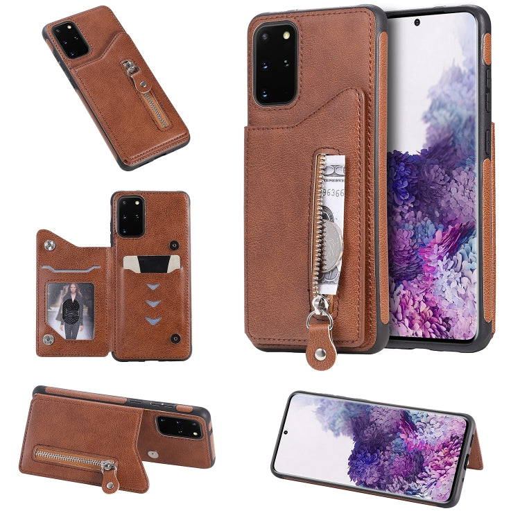 For Galaxy S20 Plus Solid Color Double Buckle Zipper Shockproof Protective Case