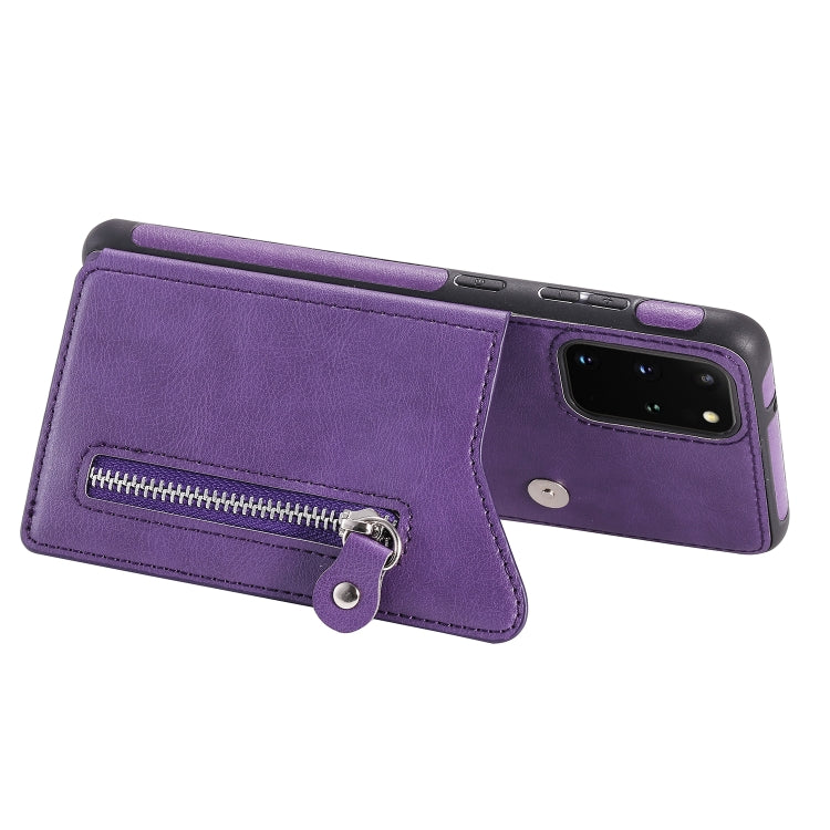 For Galaxy S20 Plus Solid Color Double Buckle Zipper Shockproof Protective Case