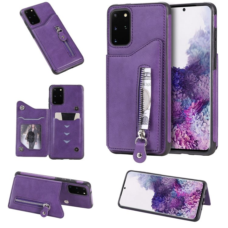 For Galaxy S20 Plus Solid Color Double Buckle Zipper Shockproof Protective Case