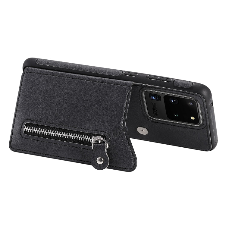 For Galaxy S20 Ultra Solid Color Double Buckle Zipper Shockproof Protective Case