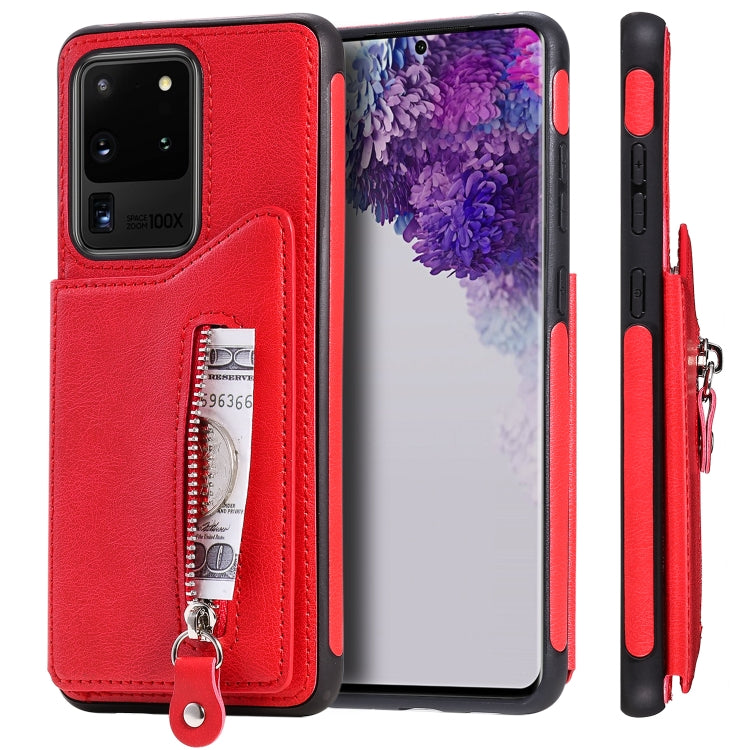 For Galaxy S20 Ultra Solid Color Double Buckle Zipper Shockproof Protective Case