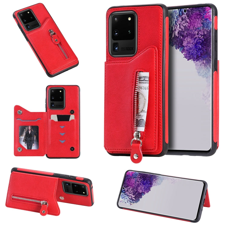 For Galaxy S20 Ultra Solid Color Double Buckle Zipper Shockproof Protective Case