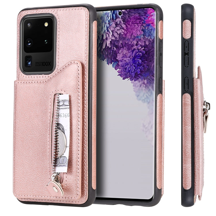 For Galaxy S20 Ultra Solid Color Double Buckle Zipper Shockproof Protective Case