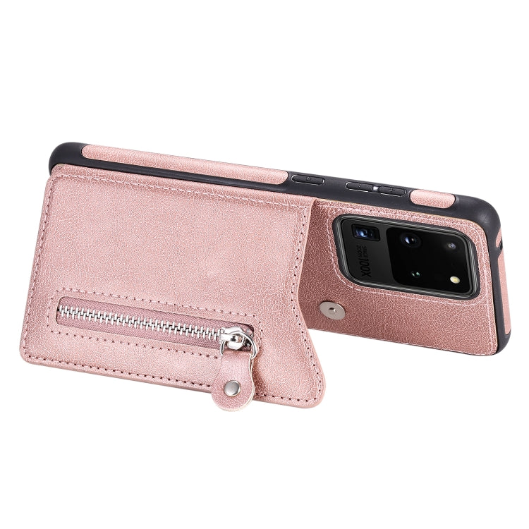 For Galaxy S20 Ultra Solid Color Double Buckle Zipper Shockproof Protective Case