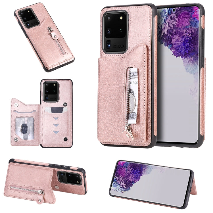 For Galaxy S20 Ultra Solid Color Double Buckle Zipper Shockproof Protective Case