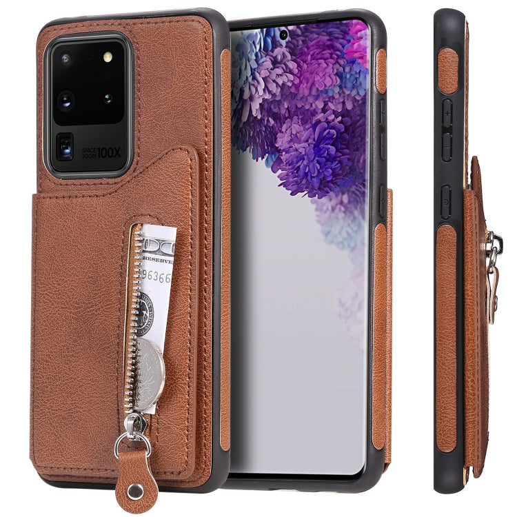 For Galaxy S20 Ultra Solid Color Double Buckle Zipper Shockproof Protective Case