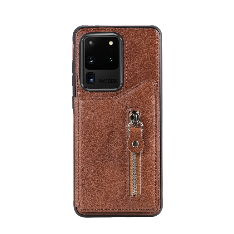 For Galaxy S20 Ultra Solid Color Double Buckle Zipper Shockproof Protective Case