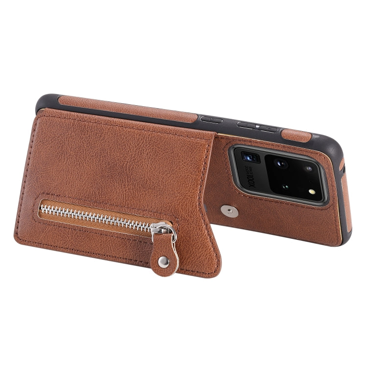 For Galaxy S20 Ultra Solid Color Double Buckle Zipper Shockproof Protective Case