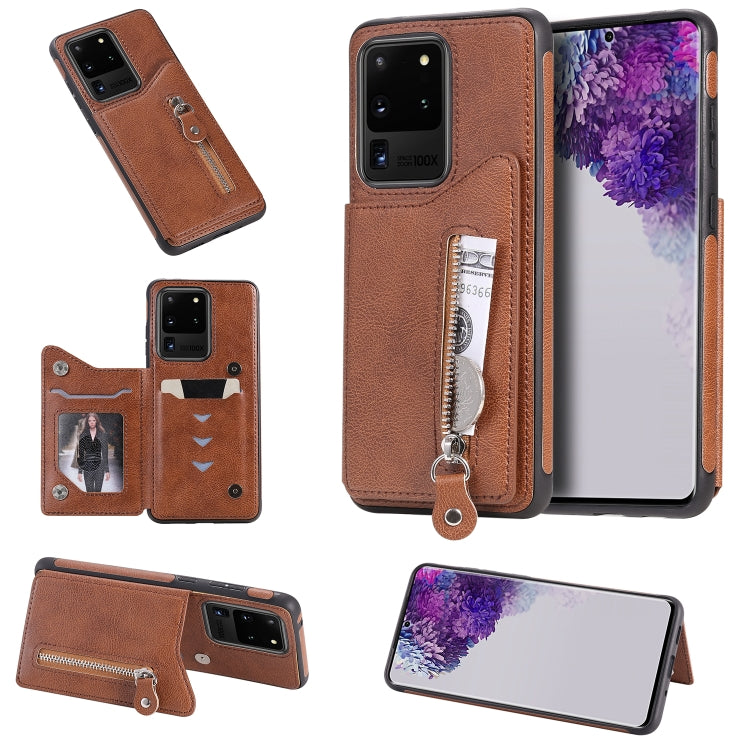 For Galaxy S20 Ultra Solid Color Double Buckle Zipper Shockproof Protective Case