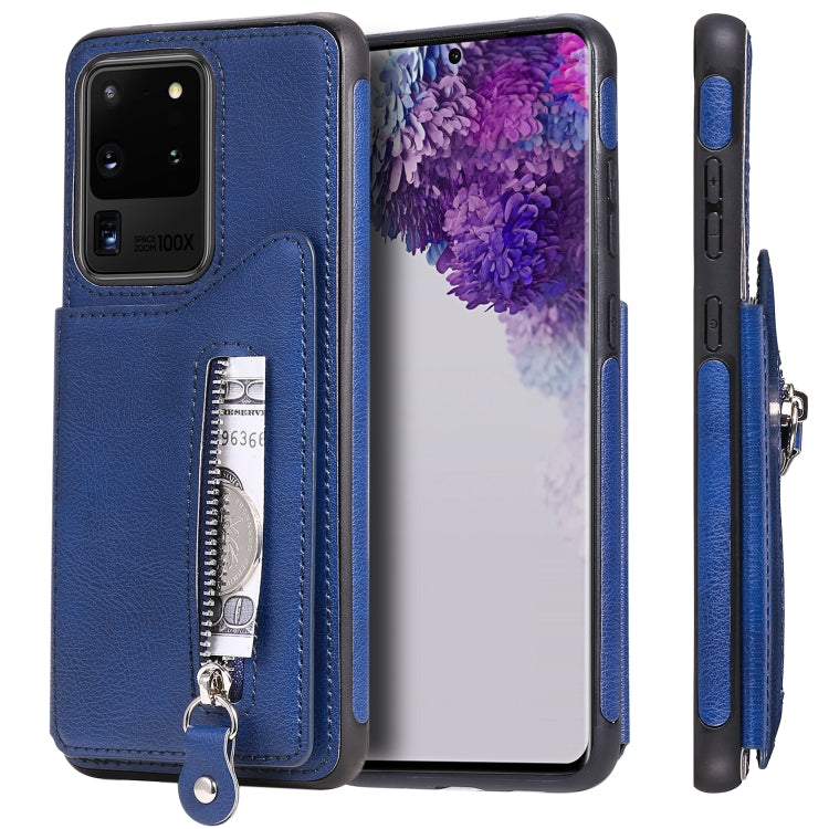For Galaxy S20 Ultra Solid Color Double Buckle Zipper Shockproof Protective Case