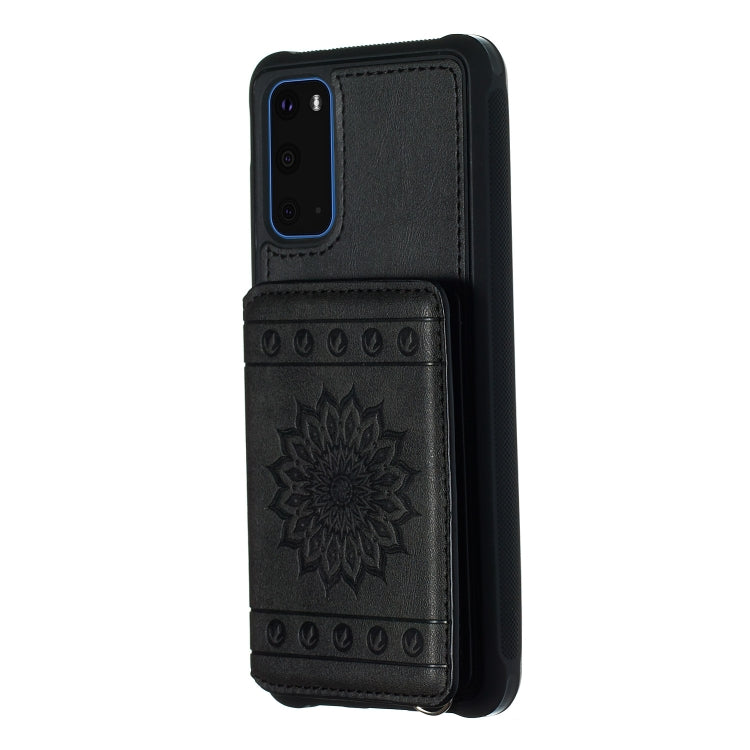 For Galaxy S20 Sun Flower Pattern Embossed Horizontal Drop-proof Mobile Phone Case with Card Slots & Wallet & Photo Holder & Stand Function