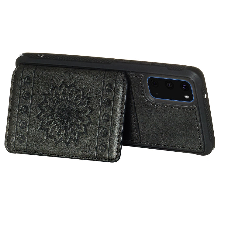 For Galaxy S20 Sun Flower Pattern Embossed Horizontal Drop-proof Mobile Phone Case with Card Slots & Wallet & Photo Holder & Stand Function