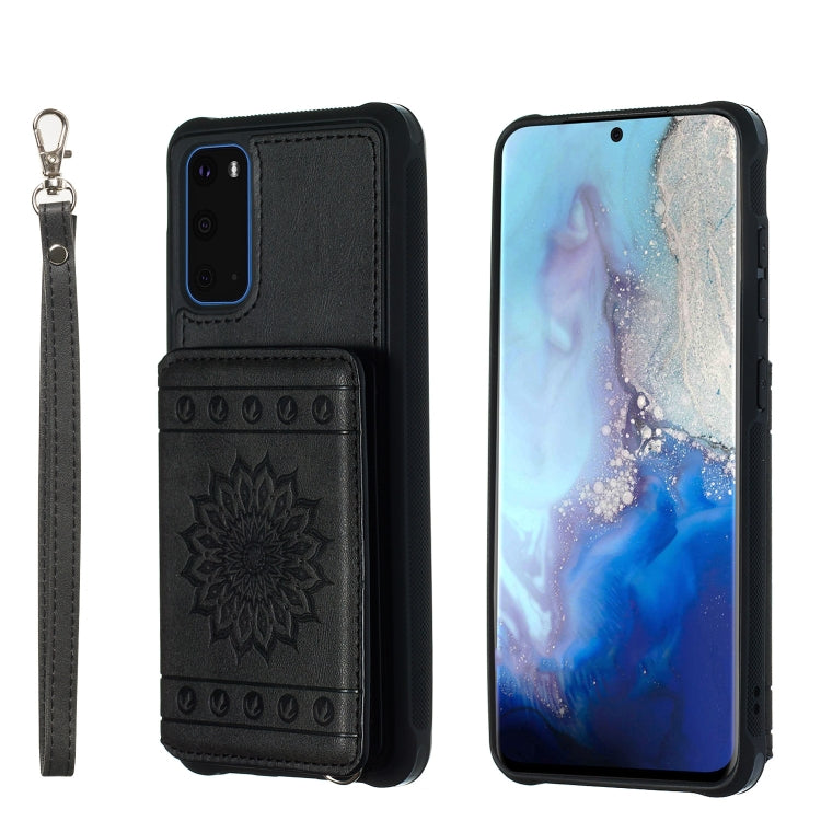 For Galaxy S20 Sun Flower Pattern Embossed Horizontal Drop-proof Mobile Phone Case with Card Slots & Wallet & Photo Holder & Stand Function