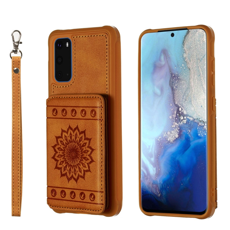 For Galaxy S20 Sun Flower Pattern Embossed Horizontal Drop-proof Mobile Phone Case with Card Slots & Wallet & Photo Holder & Stand Function