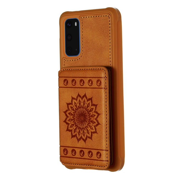 For Galaxy S20 Sun Flower Pattern Embossed Horizontal Drop-proof Mobile Phone Case with Card Slots & Wallet & Photo Holder & Stand Function