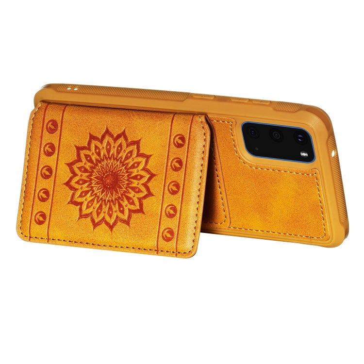 For Galaxy S20 Sun Flower Pattern Embossed Horizontal Drop-proof Mobile Phone Case with Card Slots & Wallet & Photo Holder & Stand Function