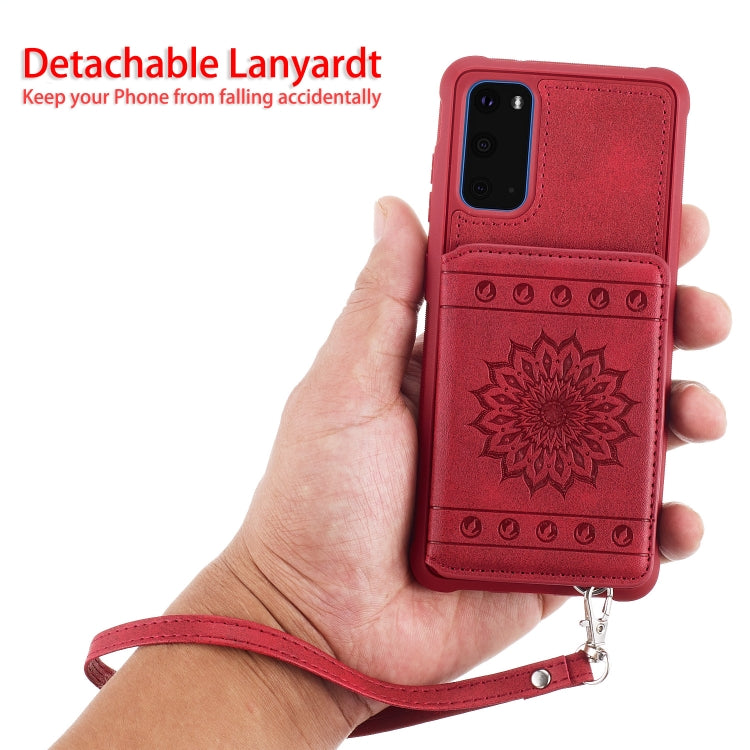For Galaxy S20 Sun Flower Pattern Embossed Horizontal Drop-proof Mobile Phone Case with Card Slots & Wallet & Photo Holder & Stand Function