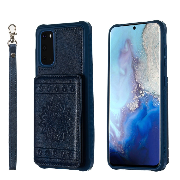 For Galaxy S20 Sun Flower Pattern Embossed Horizontal Drop-proof Mobile Phone Case with Card Slots & Wallet & Photo Holder & Stand Function