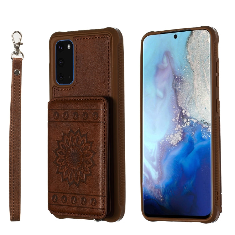 For Galaxy S20 Sun Flower Pattern Embossed Horizontal Drop-proof Mobile Phone Case with Card Slots & Wallet & Photo Holder & Stand Function