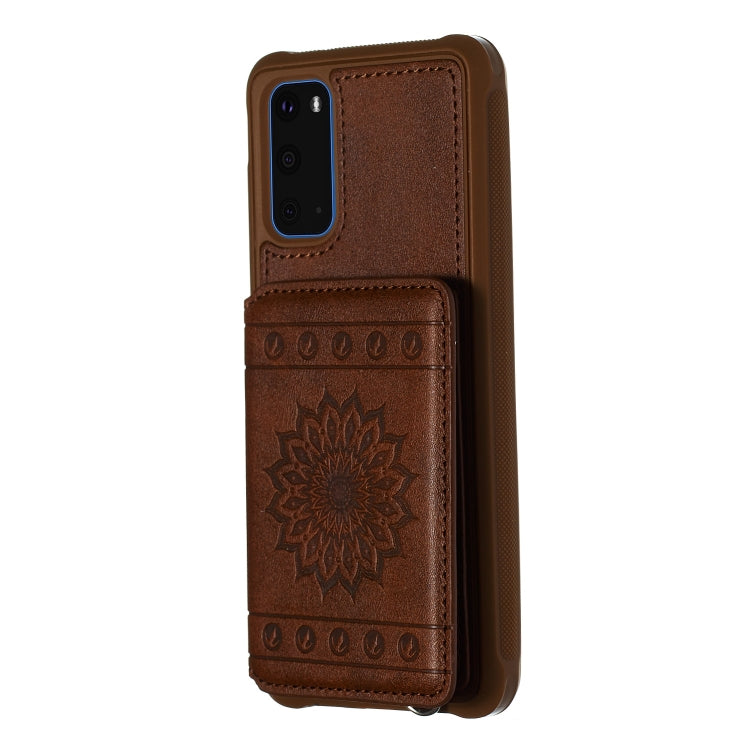 For Galaxy S20 Sun Flower Pattern Embossed Horizontal Drop-proof Mobile Phone Case with Card Slots & Wallet & Photo Holder & Stand Function