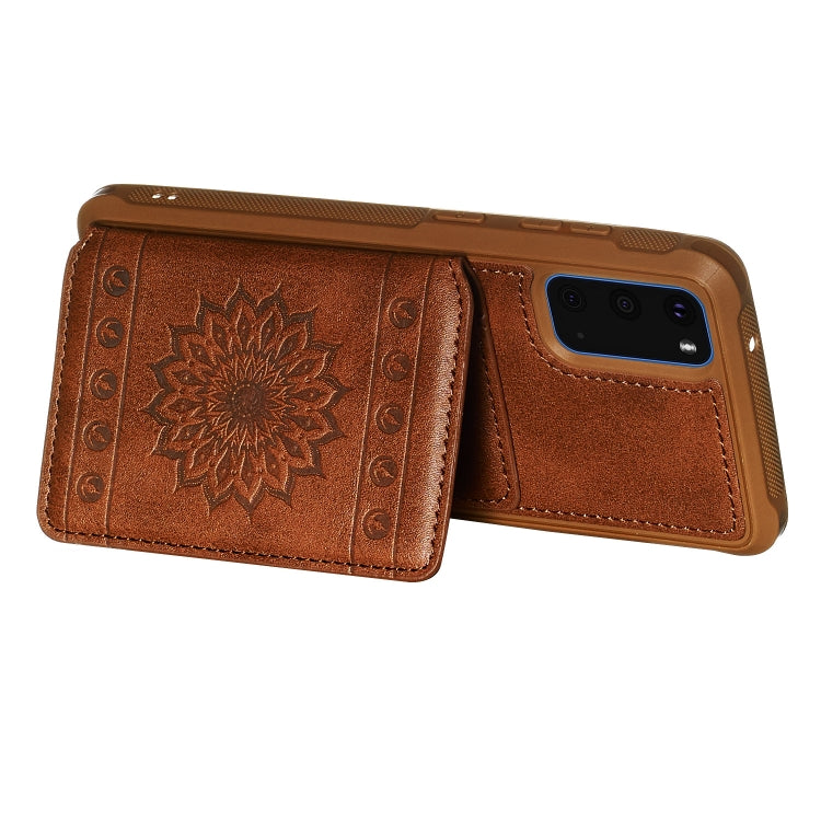 For Galaxy S20 Sun Flower Pattern Embossed Horizontal Drop-proof Mobile Phone Case with Card Slots & Wallet & Photo Holder & Stand Function