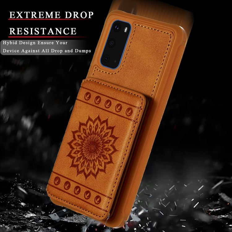 For Galaxy S20 Sun Flower Pattern Embossed Horizontal Drop-proof Mobile Phone Case with Card Slots & Wallet & Photo Holder & Stand Function
