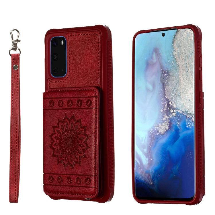 For Galaxy S20 Sun Flower Pattern Embossed Horizontal Drop-proof Mobile Phone Case with Card Slots & Wallet & Photo Holder & Stand Function