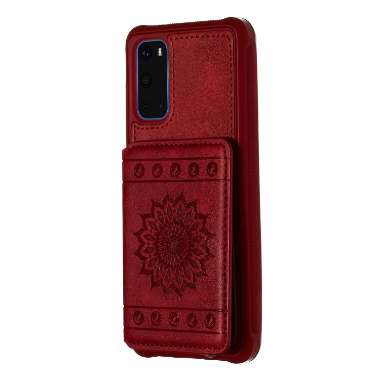 For Galaxy S20 Sun Flower Pattern Embossed Horizontal Drop-proof Mobile Phone Case with Card Slots & Wallet & Photo Holder & Stand Function