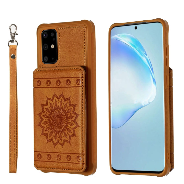 For Galaxy S20+ Sun Flower Pattern Embossed Horizontal Drop-proof Mobile Phone Case with Card Slots & Wallet & Photo Holder & Stand Function