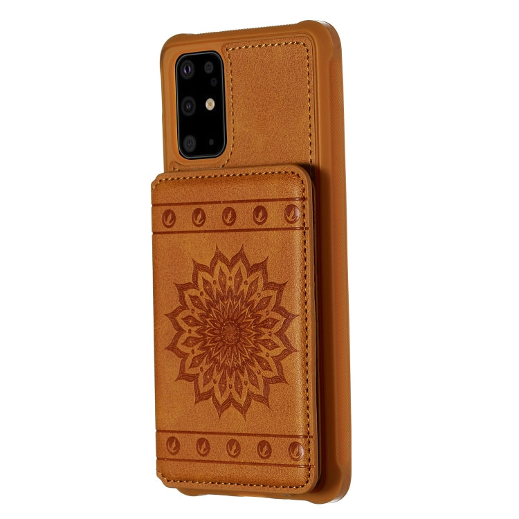For Galaxy S20+ Sun Flower Pattern Embossed Horizontal Drop-proof Mobile Phone Case with Card Slots & Wallet & Photo Holder & Stand Function