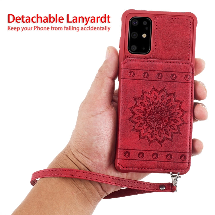 For Galaxy S20+ Sun Flower Pattern Embossed Horizontal Drop-proof Mobile Phone Case with Card Slots & Wallet & Photo Holder & Stand Function