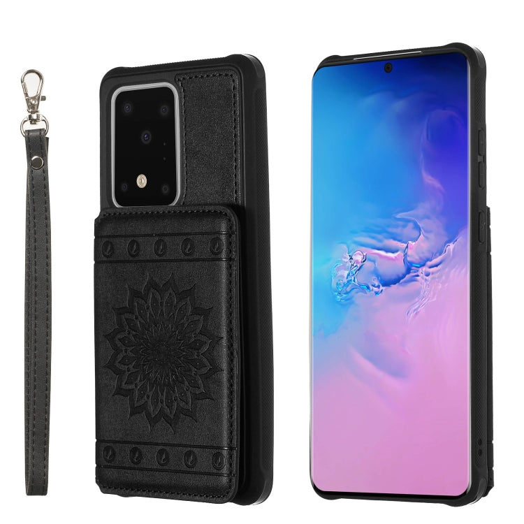 For Galaxy S20 Ultra Sun Flower Pattern Embossed Horizontal Drop-proof Mobile Phone Case with Card Slots & Wallet & Photo Holder & Stand Function