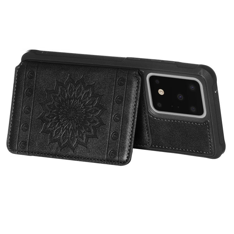 For Galaxy S20 Ultra Sun Flower Pattern Embossed Horizontal Drop-proof Mobile Phone Case with Card Slots & Wallet & Photo Holder & Stand Function