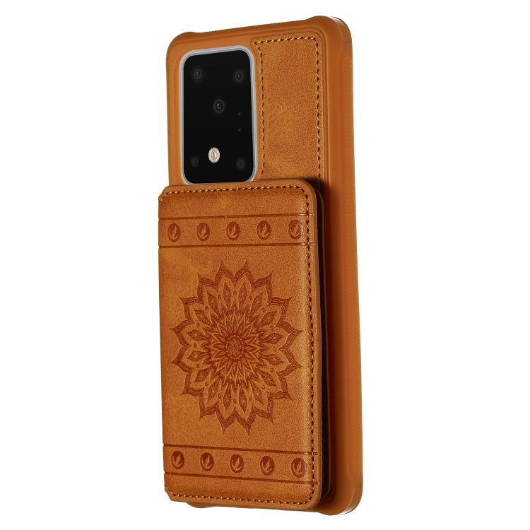 For Galaxy S20 Ultra Sun Flower Pattern Embossed Horizontal Drop-proof Mobile Phone Case with Card Slots & Wallet & Photo Holder & Stand Function