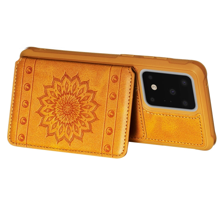 For Galaxy S20 Ultra Sun Flower Pattern Embossed Horizontal Drop-proof Mobile Phone Case with Card Slots & Wallet & Photo Holder & Stand Function