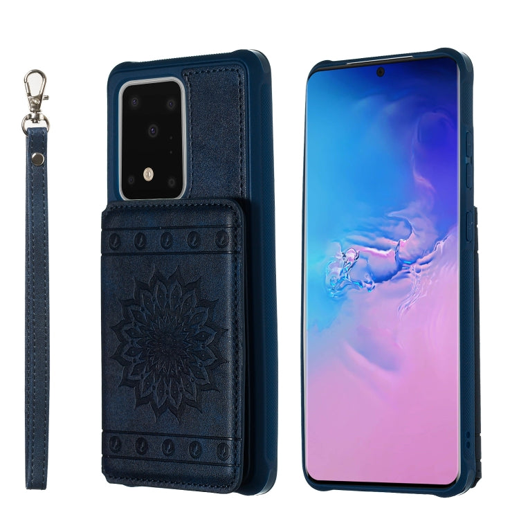 For Galaxy S20 Ultra Sun Flower Pattern Embossed Horizontal Drop-proof Mobile Phone Case with Card Slots & Wallet & Photo Holder & Stand Function