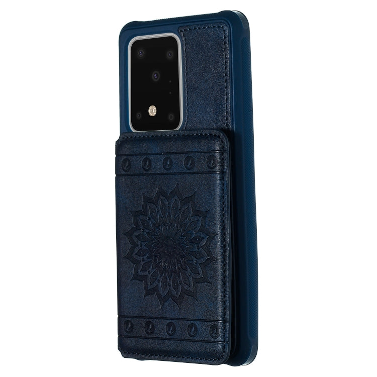 For Galaxy S20 Ultra Sun Flower Pattern Embossed Horizontal Drop-proof Mobile Phone Case with Card Slots & Wallet & Photo Holder & Stand Function